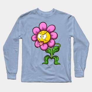 Cartoon Flower Sticking It’s Tongue Out Long Sleeve T-Shirt